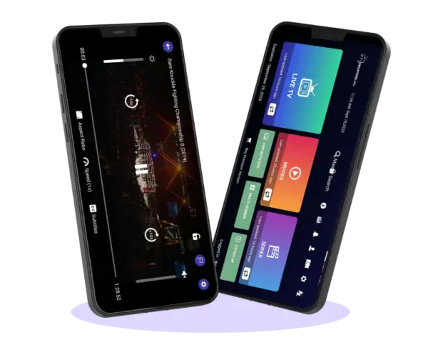 IPTV player app open on two smartphones